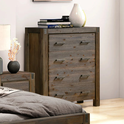 Tallboy with 4 Storage Drawers Solid Wooden Assembled in Chocolate Colour - Mekamart Australia