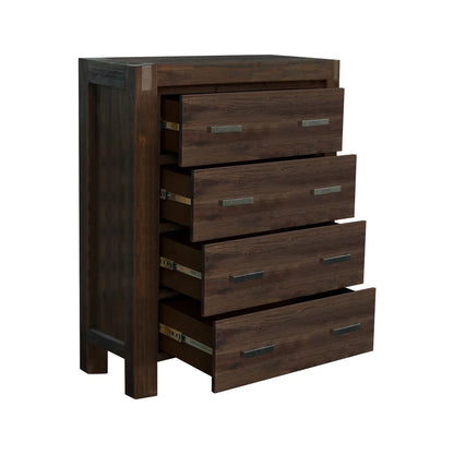 Tallboy with 4 Storage Drawers Solid Wooden Assembled in Chocolate Colour - Mekamart Australia