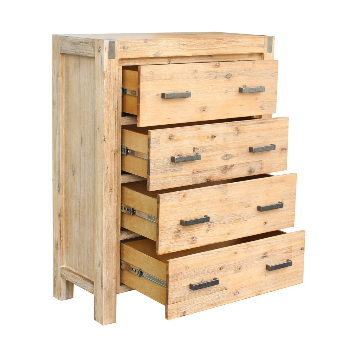 Tallboy with 4 Storage Drawers Solid Wooden Assembled in Oak Colour - Mekamart Australia