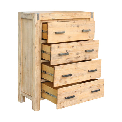 Tallboy with 4 Storage Drawers Solid Wooden Assembled in Oak Colour - Mekamart Australia