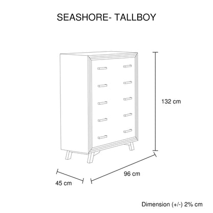 Tallboy with 5 Storage Drawers Solid Acacia Wooden Frame in Silver Brush Colour - Mekamart Australia