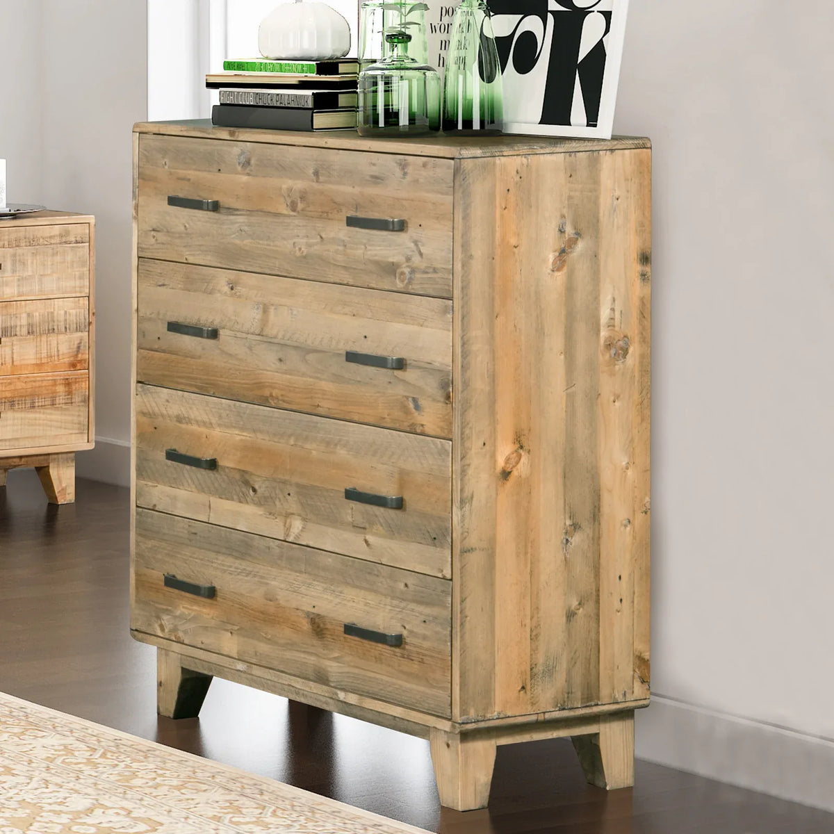 Tallboy with 4 Storage Drawers in Wooden Light Brown Colour - Mekamart Australia