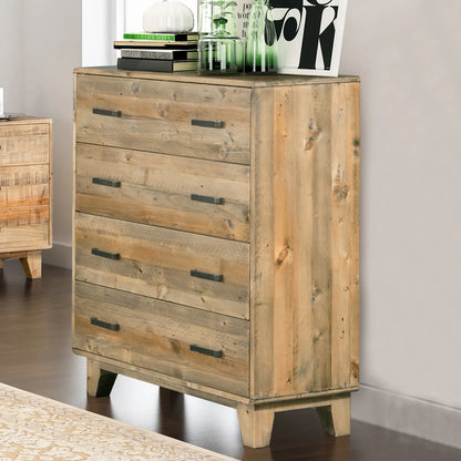 Tallboy with 4 Storage Drawers in Wooden Light Brown Colour - Mekamart Australia
