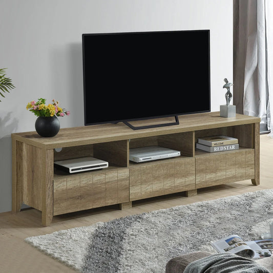 TV Cabinet 3 Storage Drawers with Shelf Natural Wood like MDF Entertainment Unit in Oak Colour - Mekamart Australia