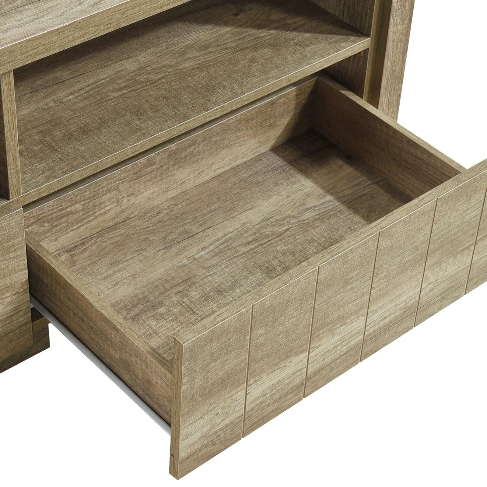TV Cabinet 3 Storage Drawers with Shelf Natural Wood like MDF Entertainment Unit in Oak Colour - Mekamart Australia
