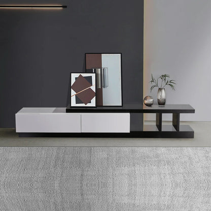 TV Cabinet with 2 Storage Drawers With High Glossy Assembled Entertainment Unit in Black & White colour - Mekamart Australia