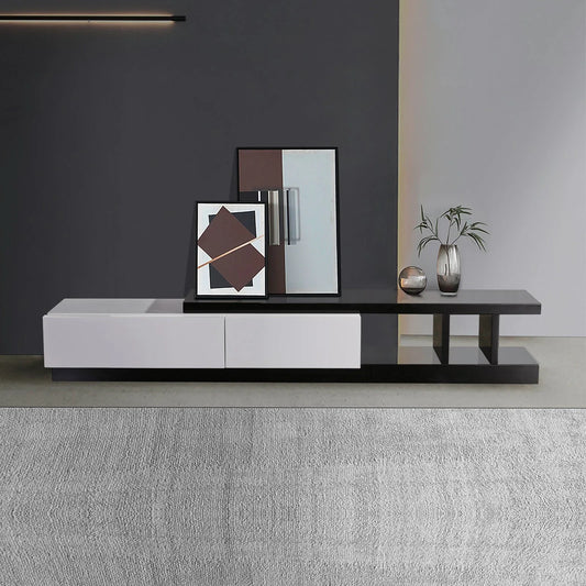 TV Cabinet with 2 Storage Drawers With High Glossy Assembled Entertainment Unit in Black & White colour - Mekamart Australia