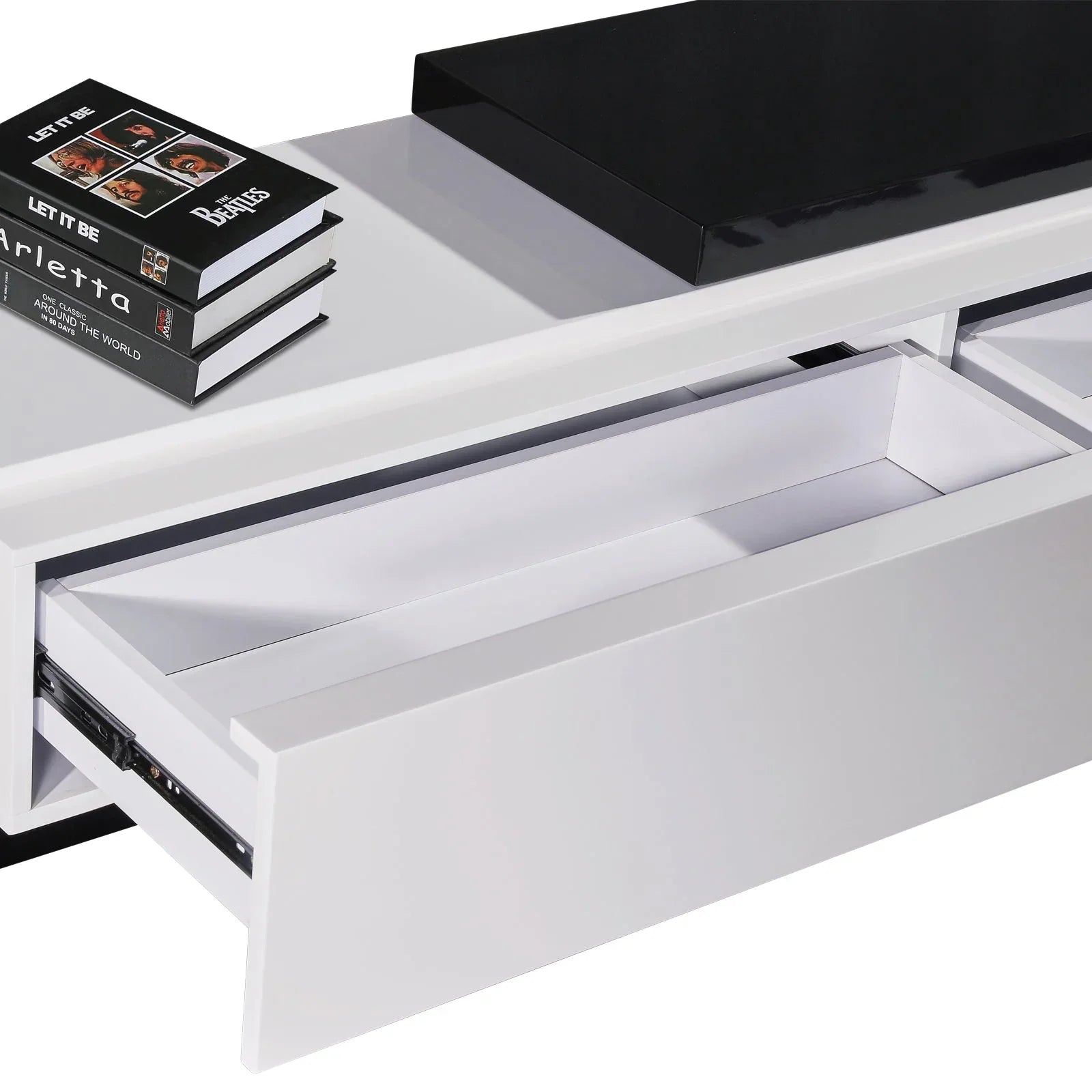 TV Cabinet with 2 Storage Drawers With High Glossy Assembled Entertainment Unit in Black & White colour - Mekamart Australia