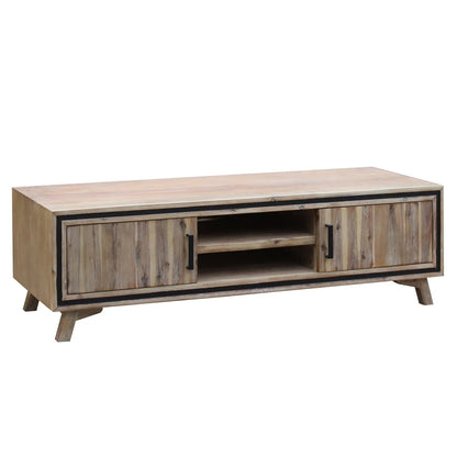 TV Cabinet with 2 Storage Drawers Cabinet Solid Acacia Wooden Entertainment Unit in Sliver Bruch Colour - Mekamart Australia