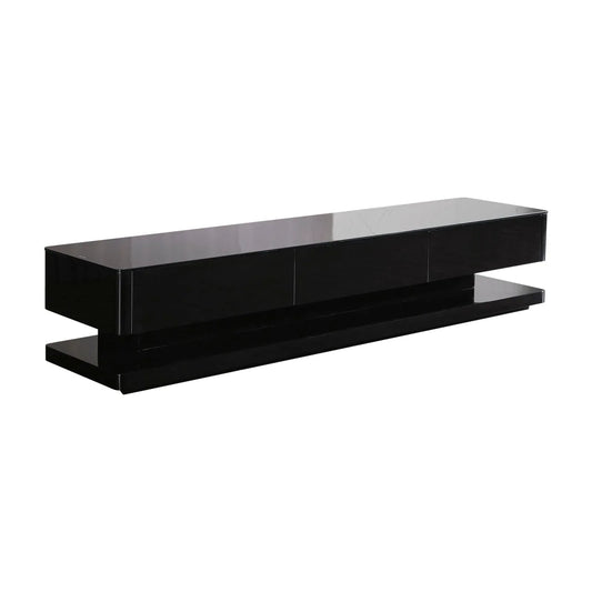 TV Cabinet with 3 Storage Drawers With High Glossy Assembled Entertainment Unit in Black colour - Mekamart Australia