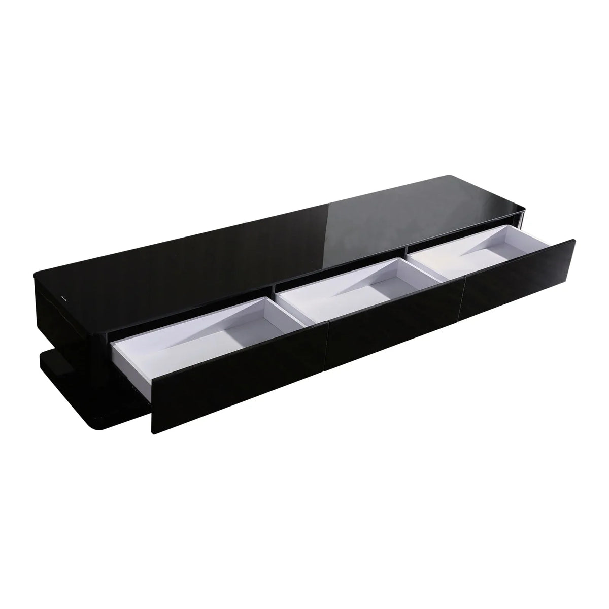TV Cabinet with 3 Storage Drawers With High Glossy Assembled Entertainment Unit in Black colour - Mekamart Australia