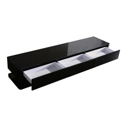TV Cabinet with 3 Storage Drawers With High Glossy Assembled Entertainment Unit in Black colour - Mekamart Australia