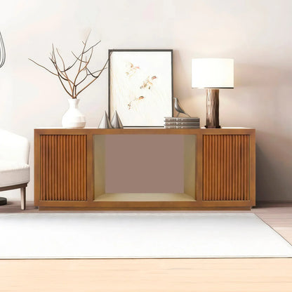 TV Cabinet MDF Brown Colour Two Sideboards Open Space - Mekamart Australia