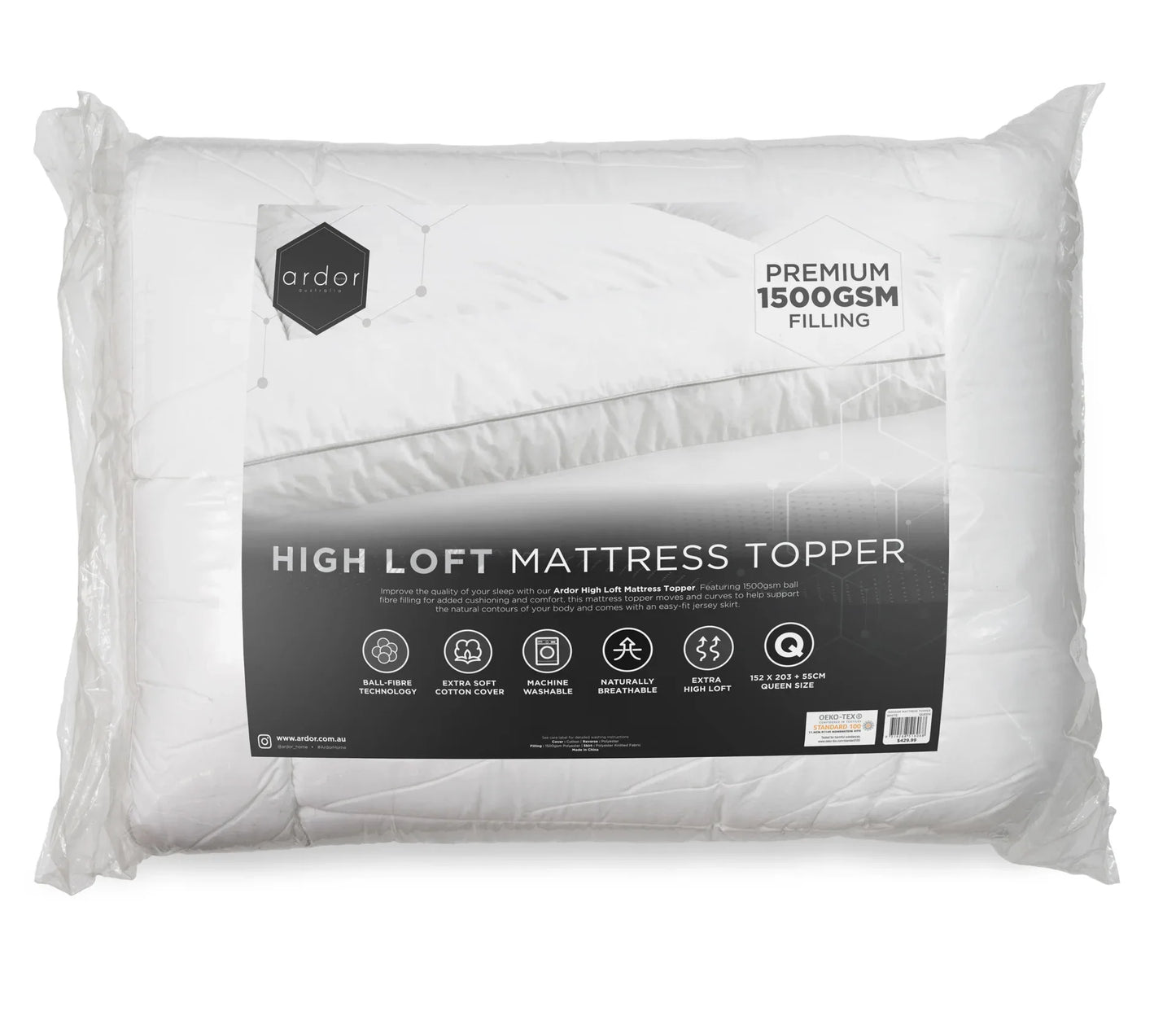 1500GSM Ball fibre MATTRESS TOPPER - KING - Mekamart Australia