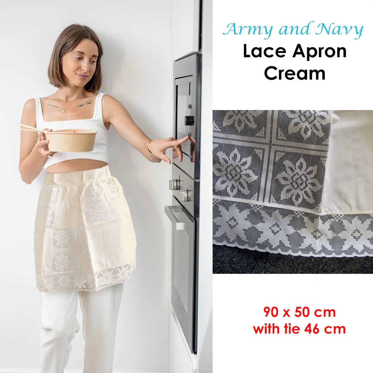Army and Navy Lace Apron Cream - Mekamart Australia