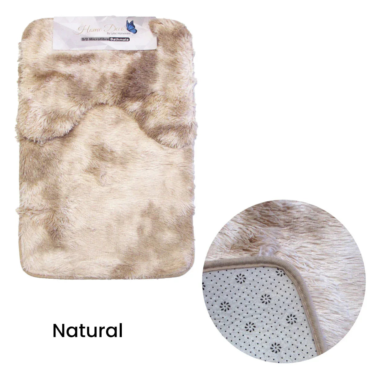 2 Pce 2-Toned Extra Light Weighted Shaggy Fluffy Bath Mat Set Natural - Mekamart Australia