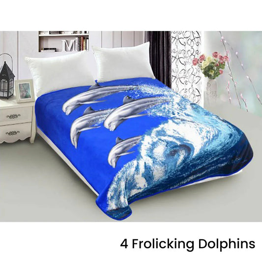 800GSM Luxury Reversible Animal Mink Blanket Queen 200 x 240 cm Frolicking Dolphins - Mekamart Australia