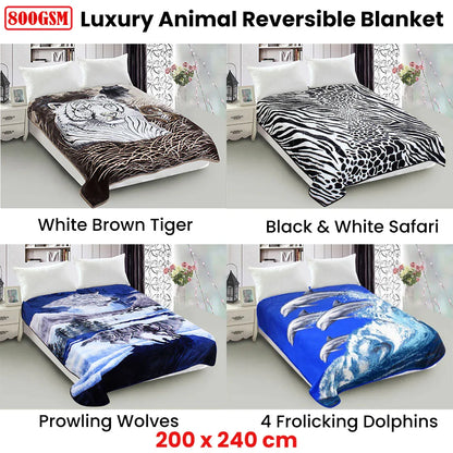 800GSM Luxury Reversible Animal Mink Blanket Queen 200 x 240 cm Frolicking Dolphins - Mekamart Australia