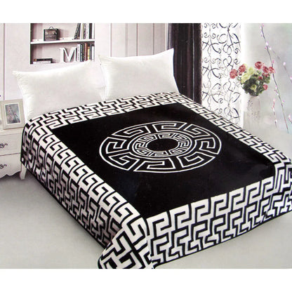 800GSM Luxury Reversible Mink Blanket Greek Key Black Queen 200 x 240 cm - Mekamart Australia