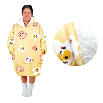 Adult Women Comfy Warm Blanket Hoodie with Sherpa Fleece Reverse Yellow Brekkie Time - Mekamart Australia