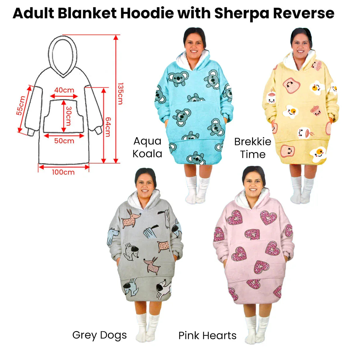 Adult Women Comfy Warm Blanket Hoodie with Sherpa Fleece Reverse Yellow Brekkie Time - Mekamart Australia