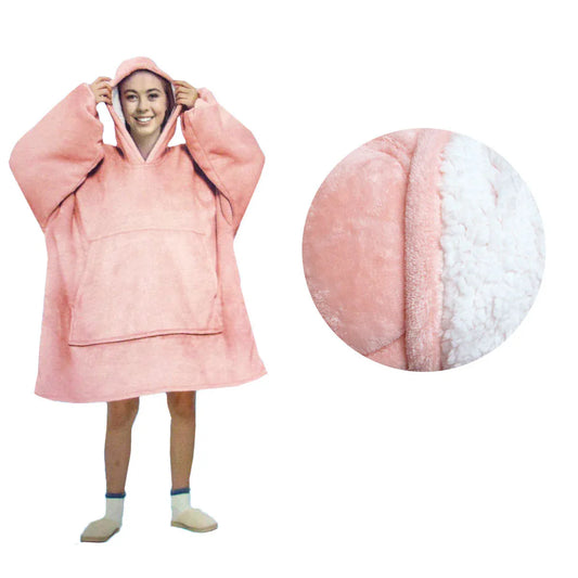 Blanket Hoodie with Sherpa Reverse Plain Coral - Mekamart Australia