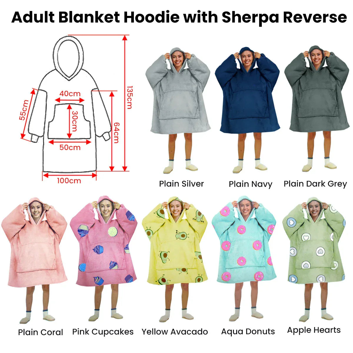Blanket Hoodie with Sherpa Reverse Plain Coral - Mekamart Australia