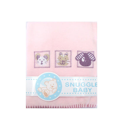 Animal Pink Embroidered Polar Fleece Baby Blanket 80 x 100 cm - Mekamart Australia