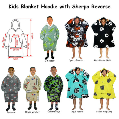 Blanket Hoodie with Sherpa Reverse Black Pirate Skulls - Mekamart Australia