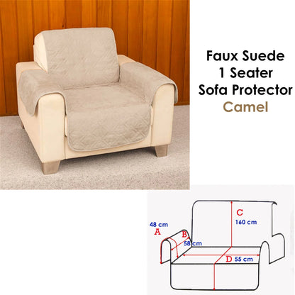 Faux Suede 1 Seater Sofa Protector Camel - Mekamart Australia