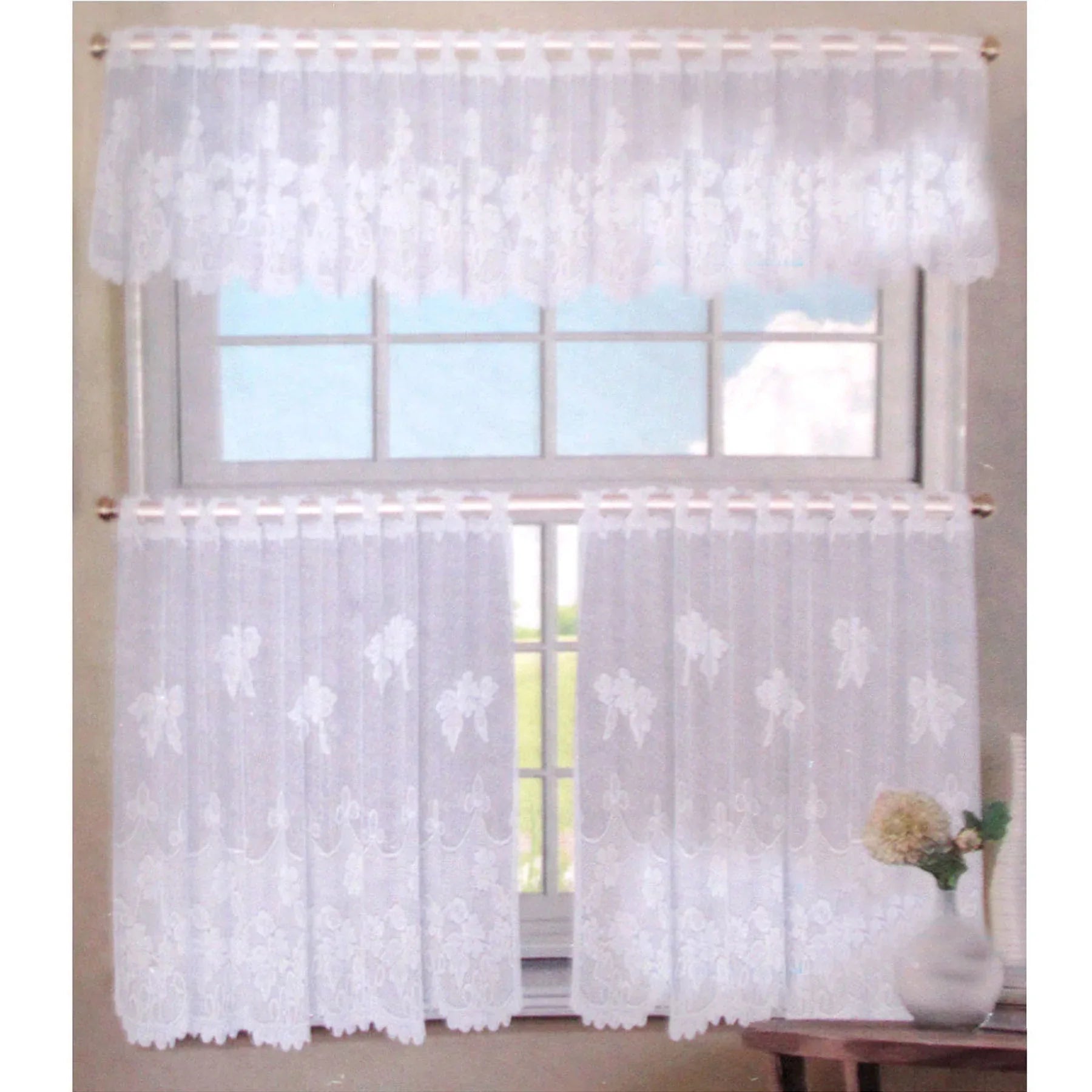 3 Pce Cafe Flora Lace Curtain Set - Mekamart Australia