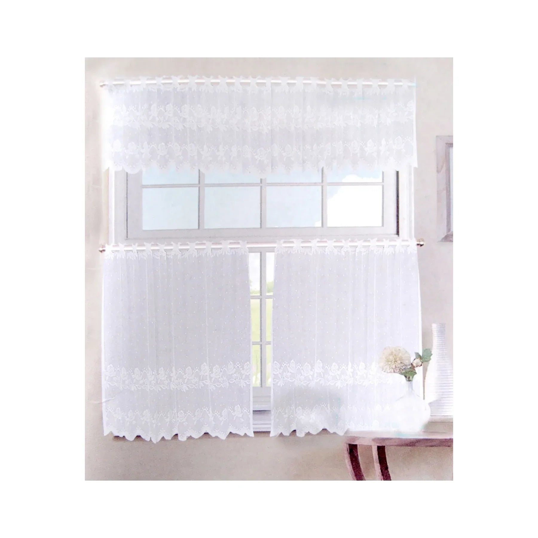 3 Pce Cafe Rose Lace Curtain Set - Mekamart Australia