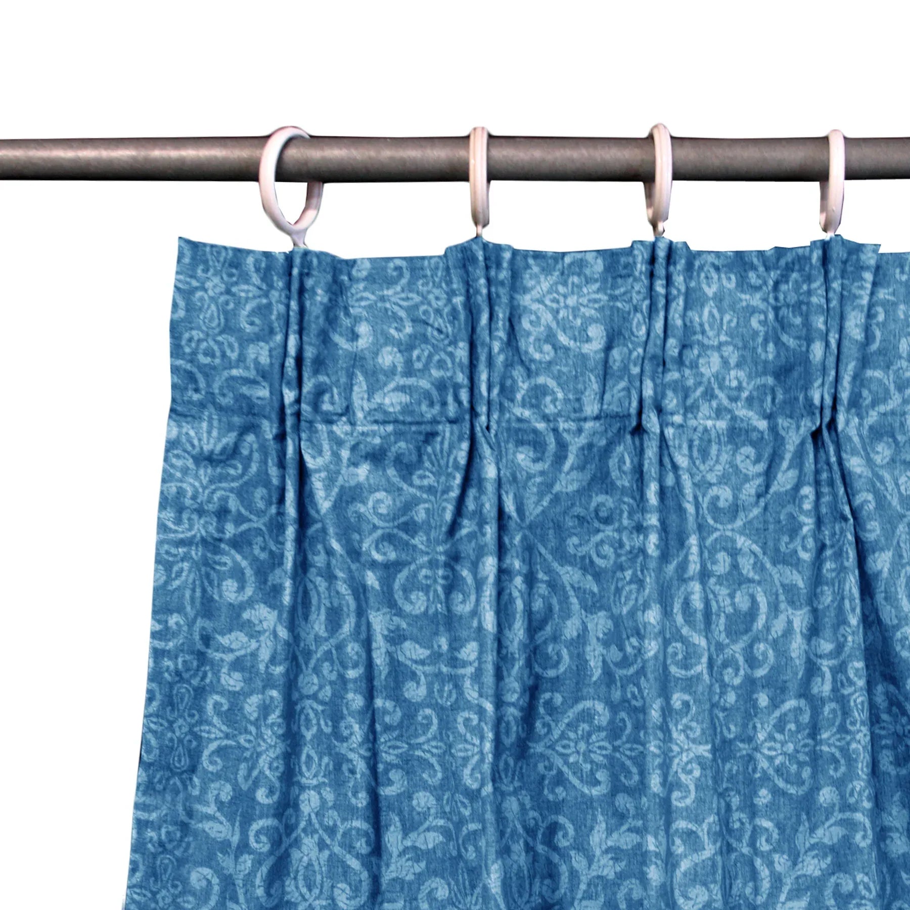 Pair of Acrylic Coated Damask Blue Tape Edge Curtains - Mekamart Australia