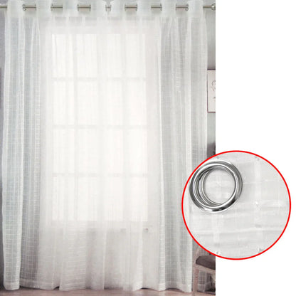 Pair of White Checkered Eyelet Sheer Curtains 140 x 225cm - Mekamart Australia