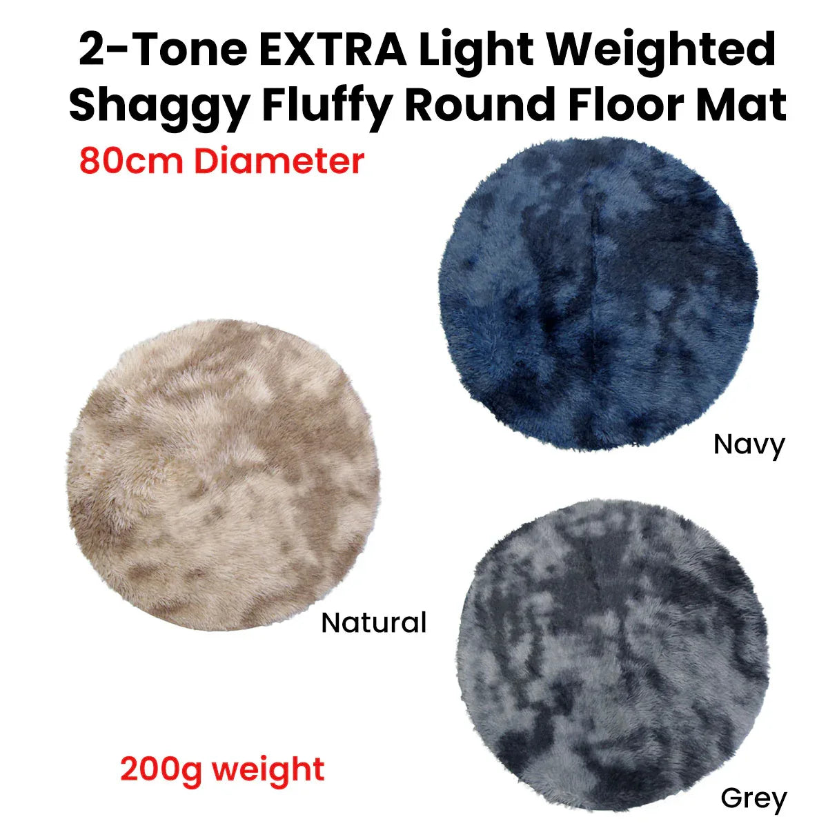 2-Toned Extra Light Weighted Shaggy Fluffy Floor Mat Navy - Mekamart Australia