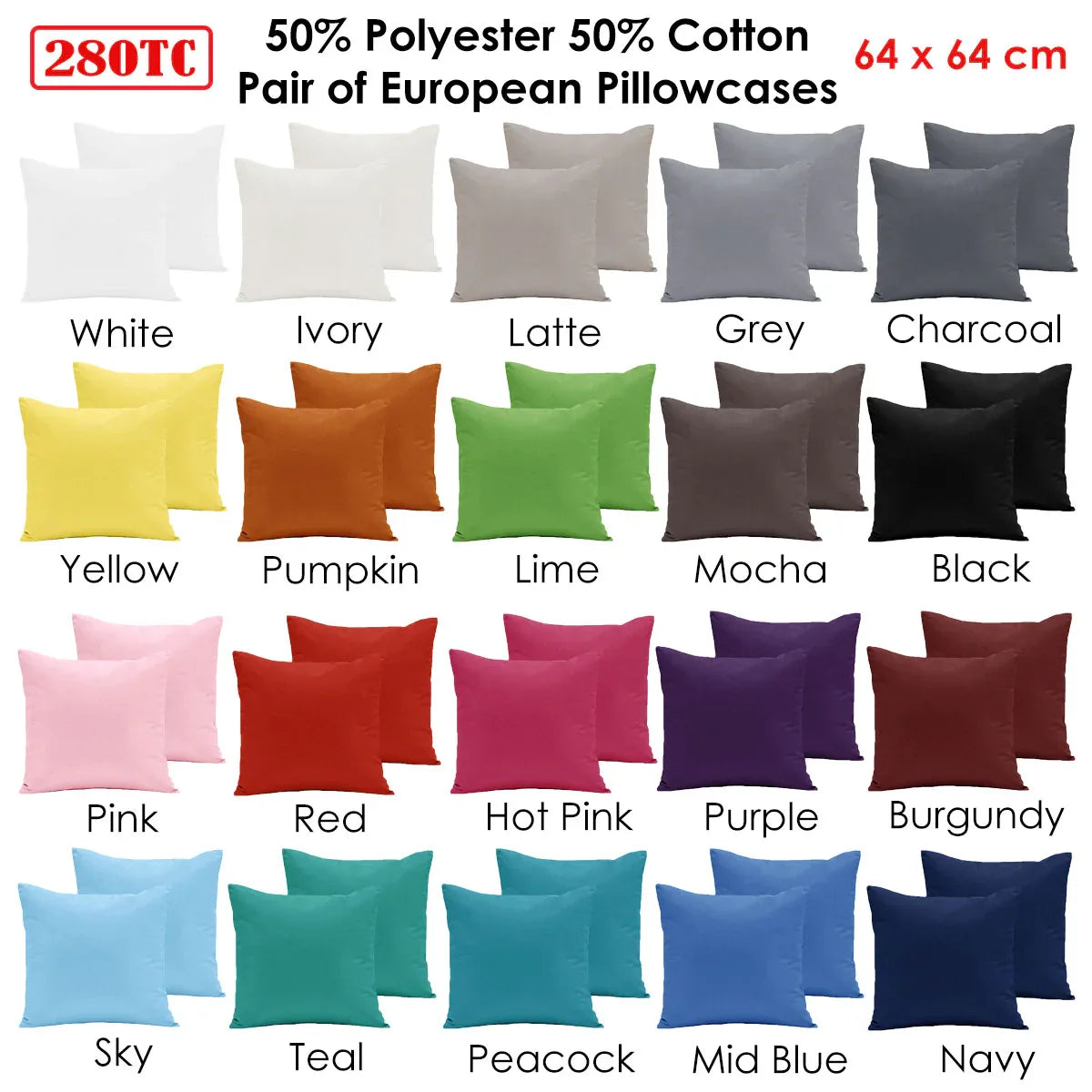 Pair of 280TC Polyester Cotton European Pillowcases Pink - Mekamart Australia