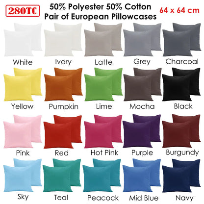 Pair of 280TC Polyester Cotton European Pillowcases Pink - Mekamart Australia