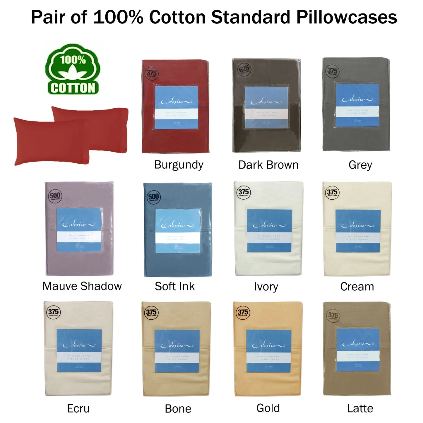 Pair of Cotton Standard Pillowcases 375TC Ecru - Mekamart Australia