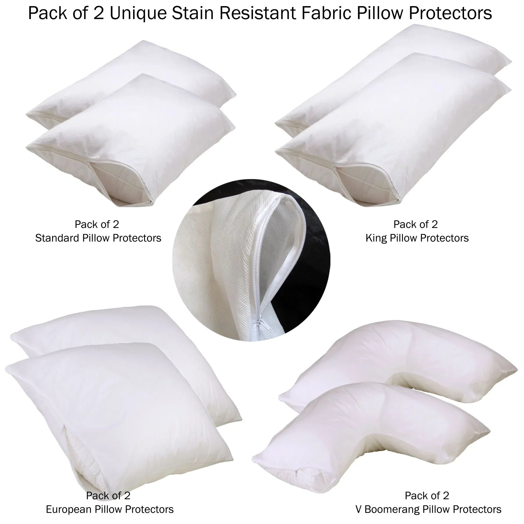 Set of 2 Stain Resistant Pillow Protectors Standard - Mekamart Australia