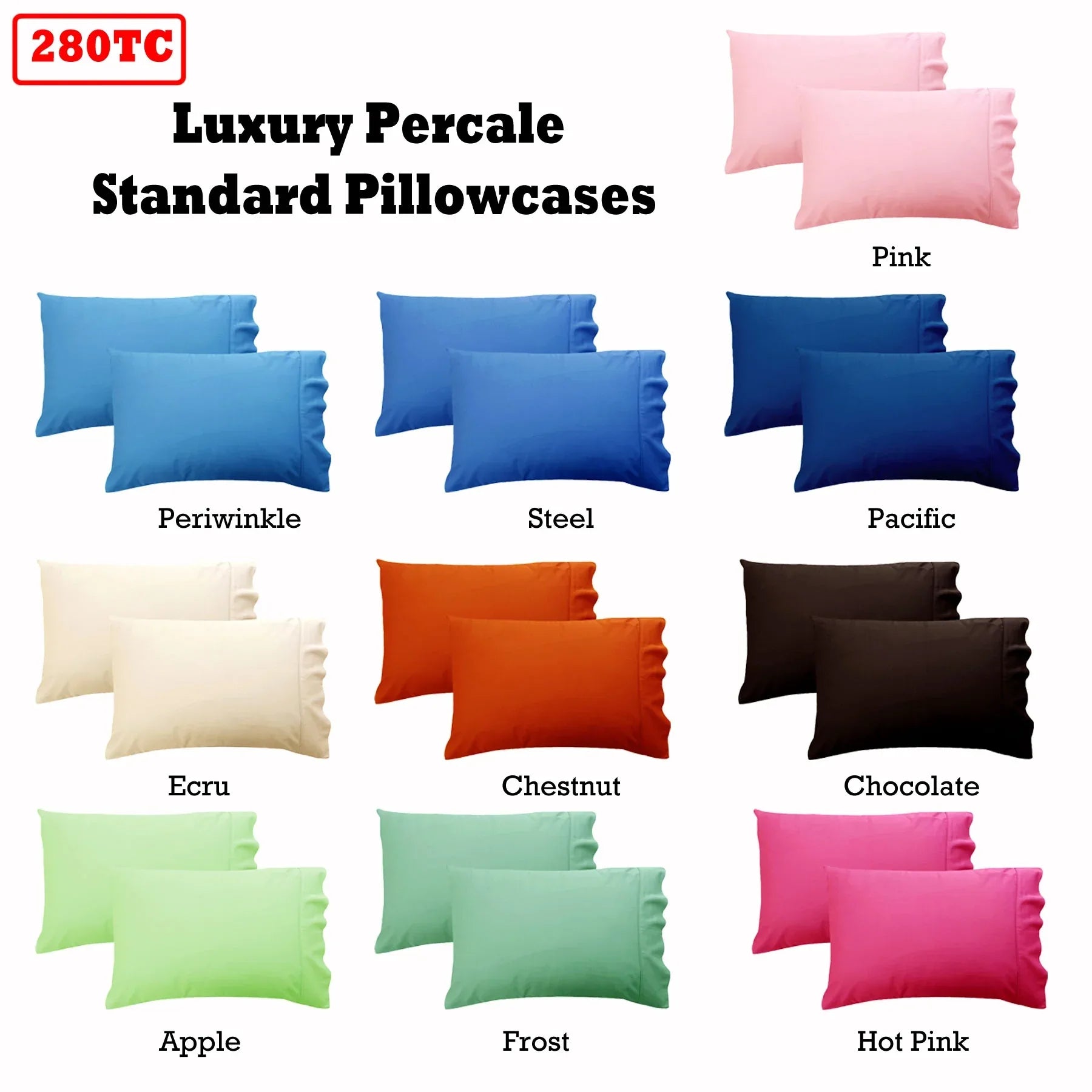 280TC Luxury Percale Standard Pillowcases Pacific - Mekamart Australia