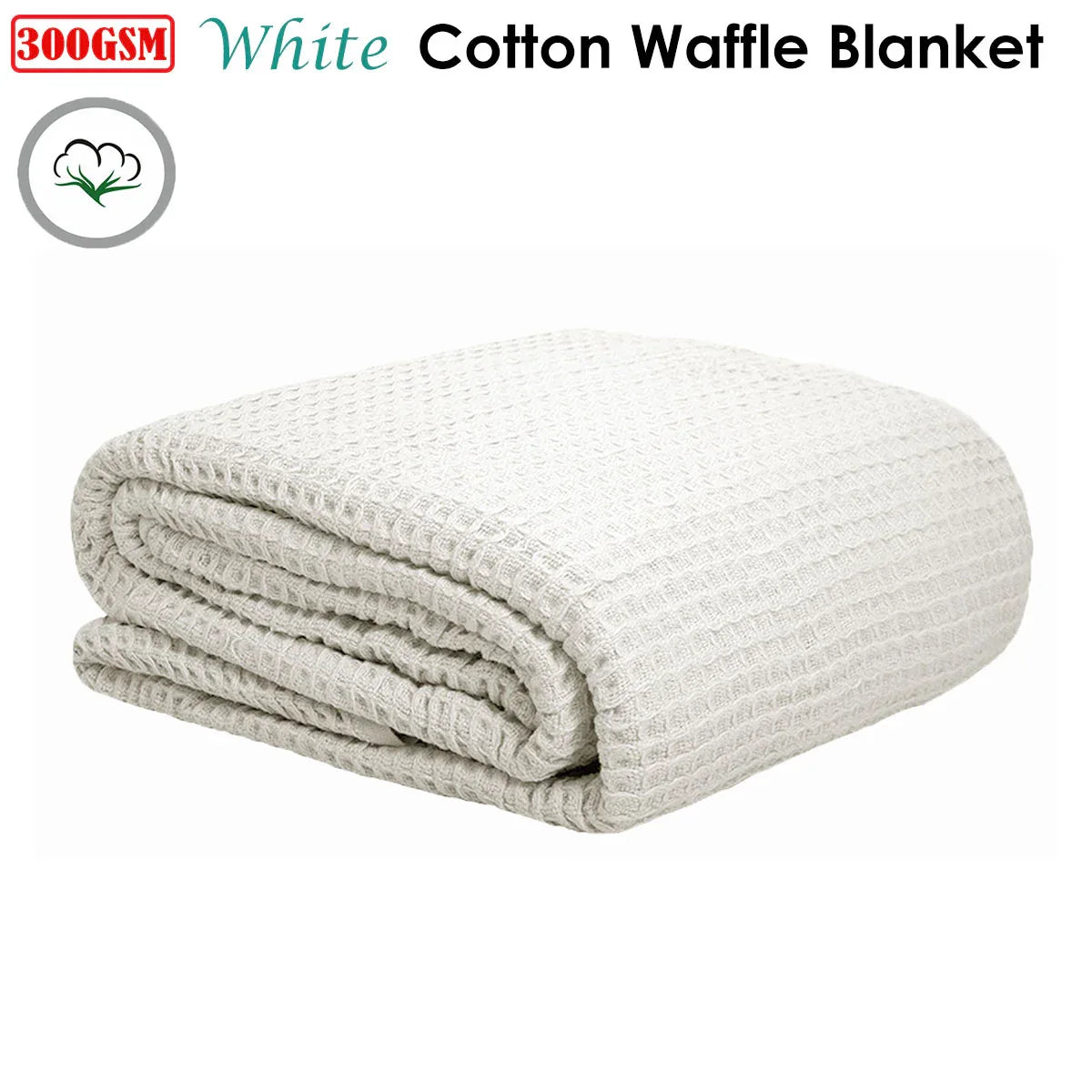 Cotton Waffle Blanket White Queen - Mekamart Australia