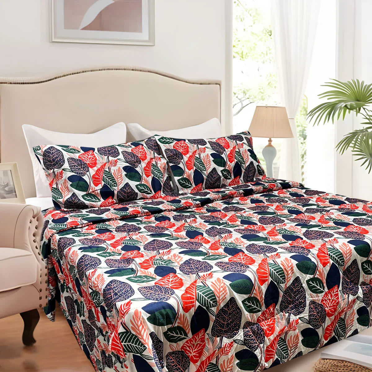 Hotel Living 3 Pce Light Weight Comforter Set Queen/King Corbett Tropical Leaves - Mekamart Australia
