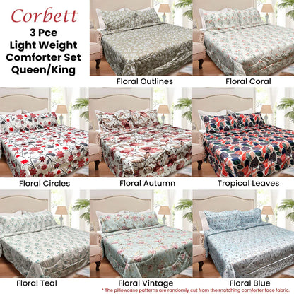 Hotel Living 3 Pce Light Weight Comforter Set Queen/King Corbett Floral Circles - Mekamart Australia