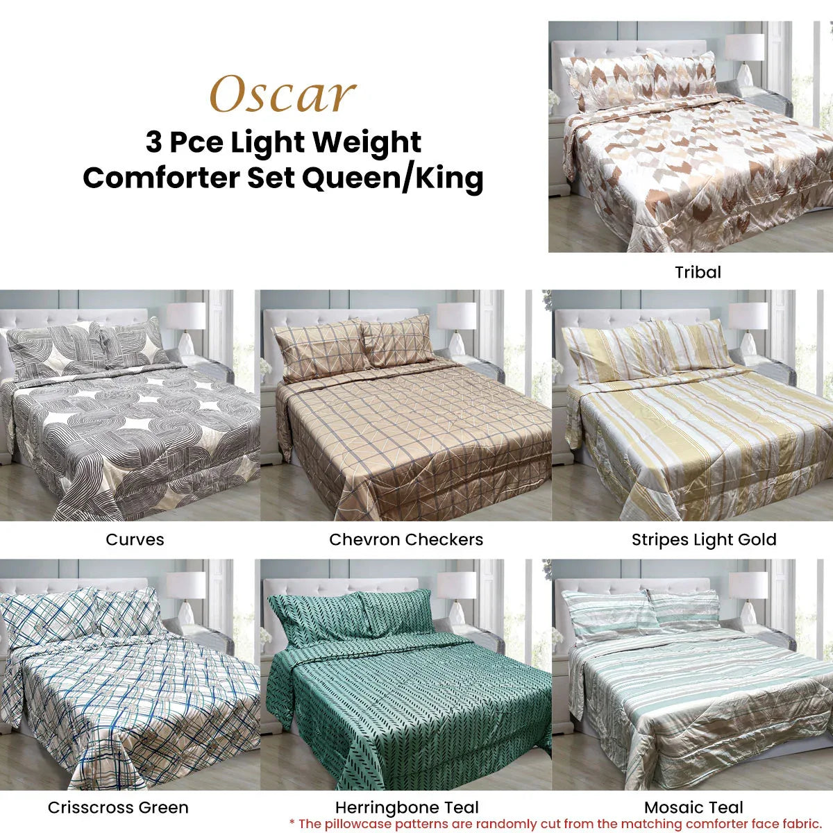 Hotel Living 3 Pce Light Weight Comforter Set Queen/King Oscar Crisscross - Mekamart Australia