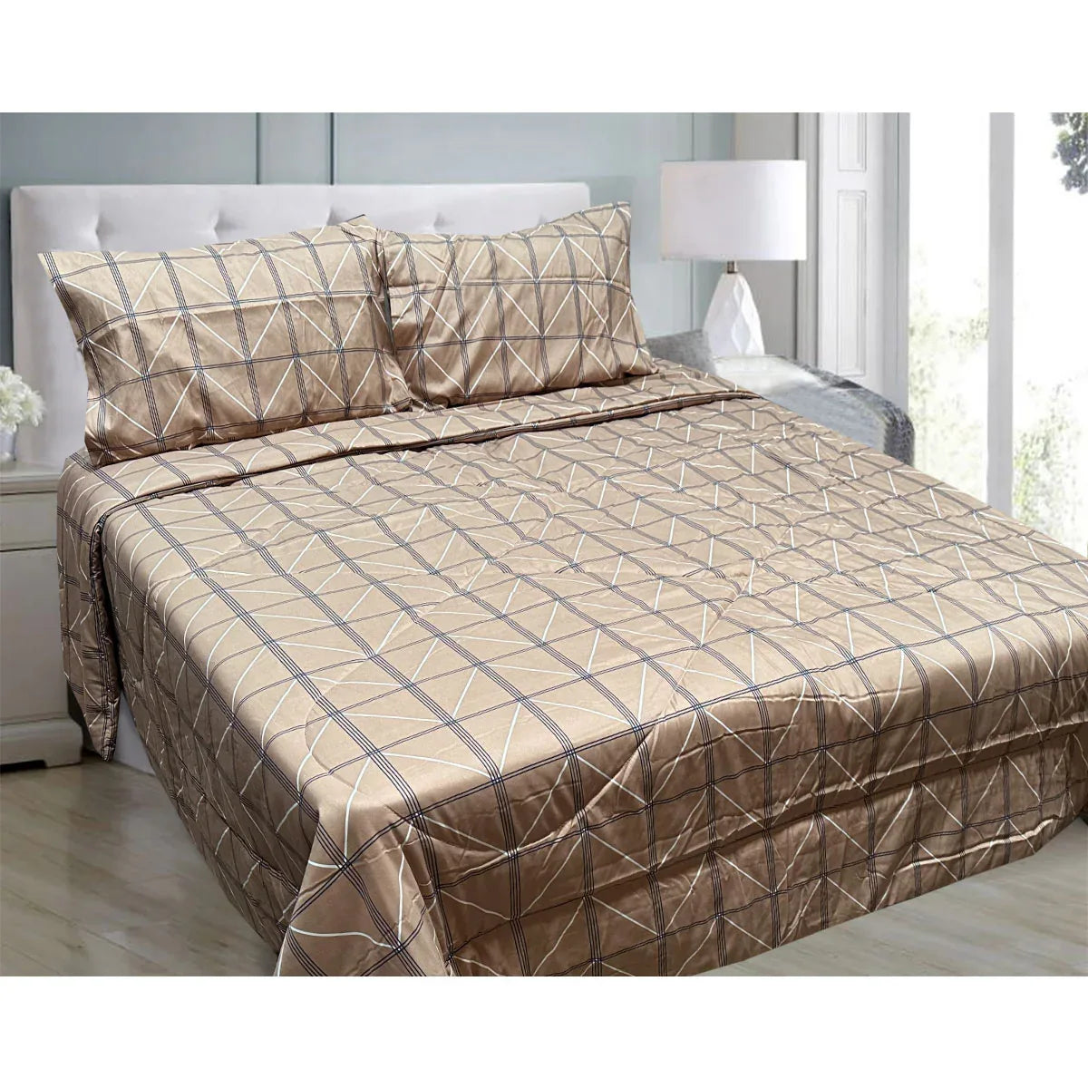 Hotel Living 3 Pce Light Weight Comforter Set Queen/King Oscar Chevron Checkers - Mekamart Australia