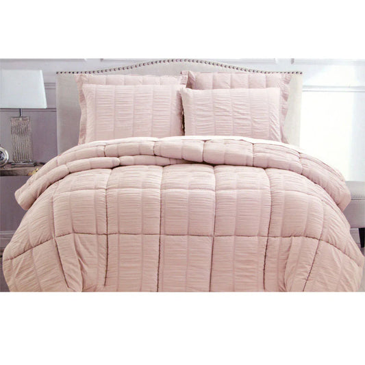 Seersucker Comforter Set King Light Pink - Mekamart Australia