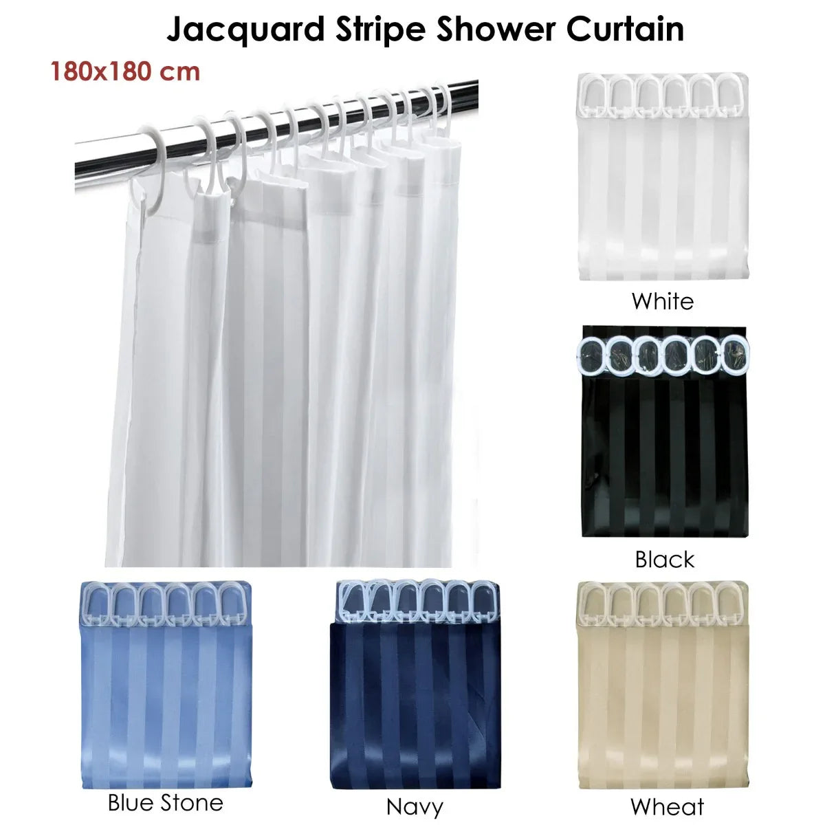 Jacquard Stripe Shower Curtain Navy - Mekamart Australia