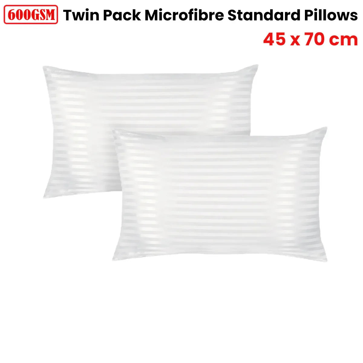600GSM Twin Pack Microfibre Standard Pillows 45 x 70 cm - Mekamart Australia