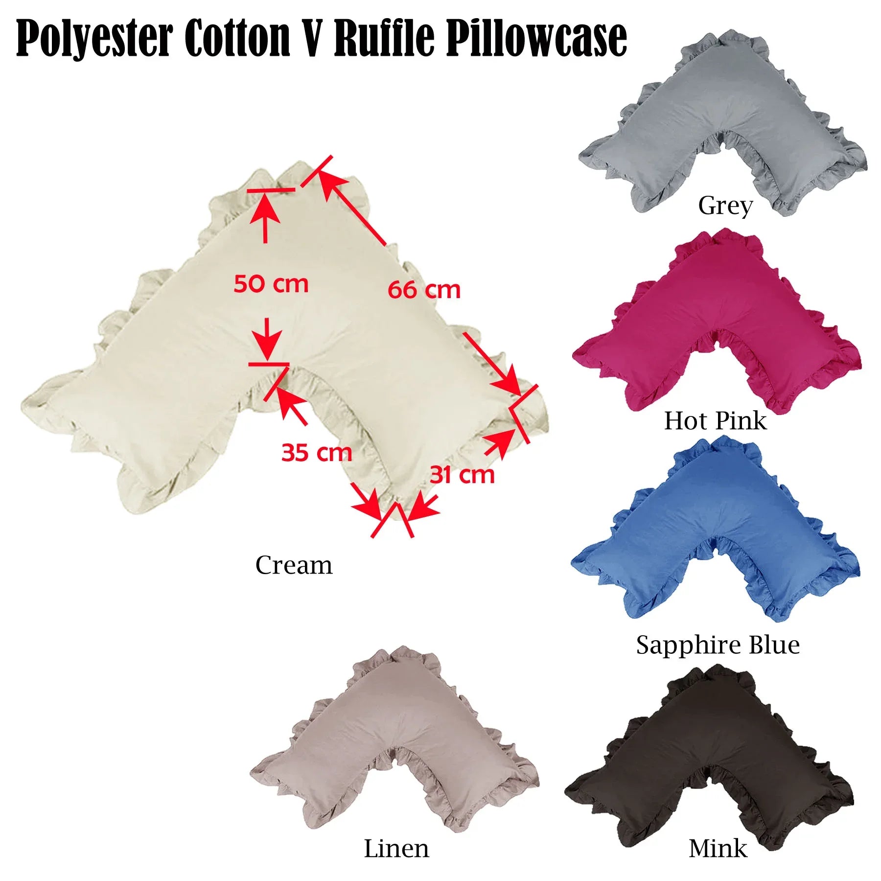 Artex Polyester Cotton V Shape Ruffle Pillowcase Cream - Mekamart Australia