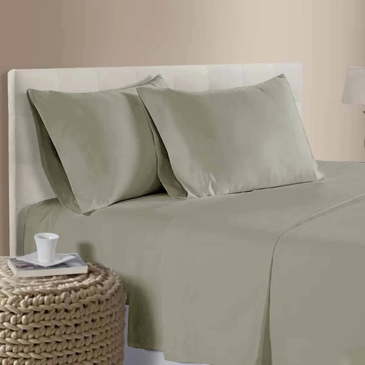 400TC 100% Cotton Sateen Premium Sheet Set 40cm Wall Tan Queen - Mekamart Australia
